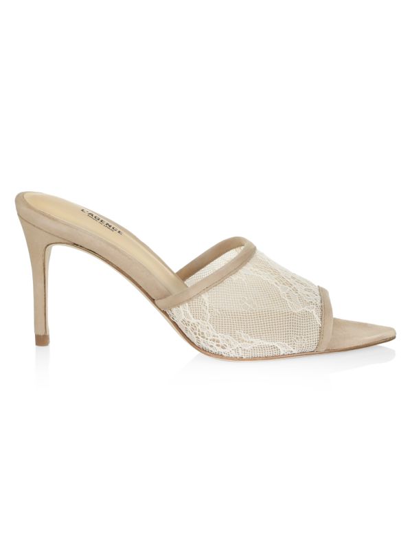 L'AGENCE Corinne Lace & Suede Sandals